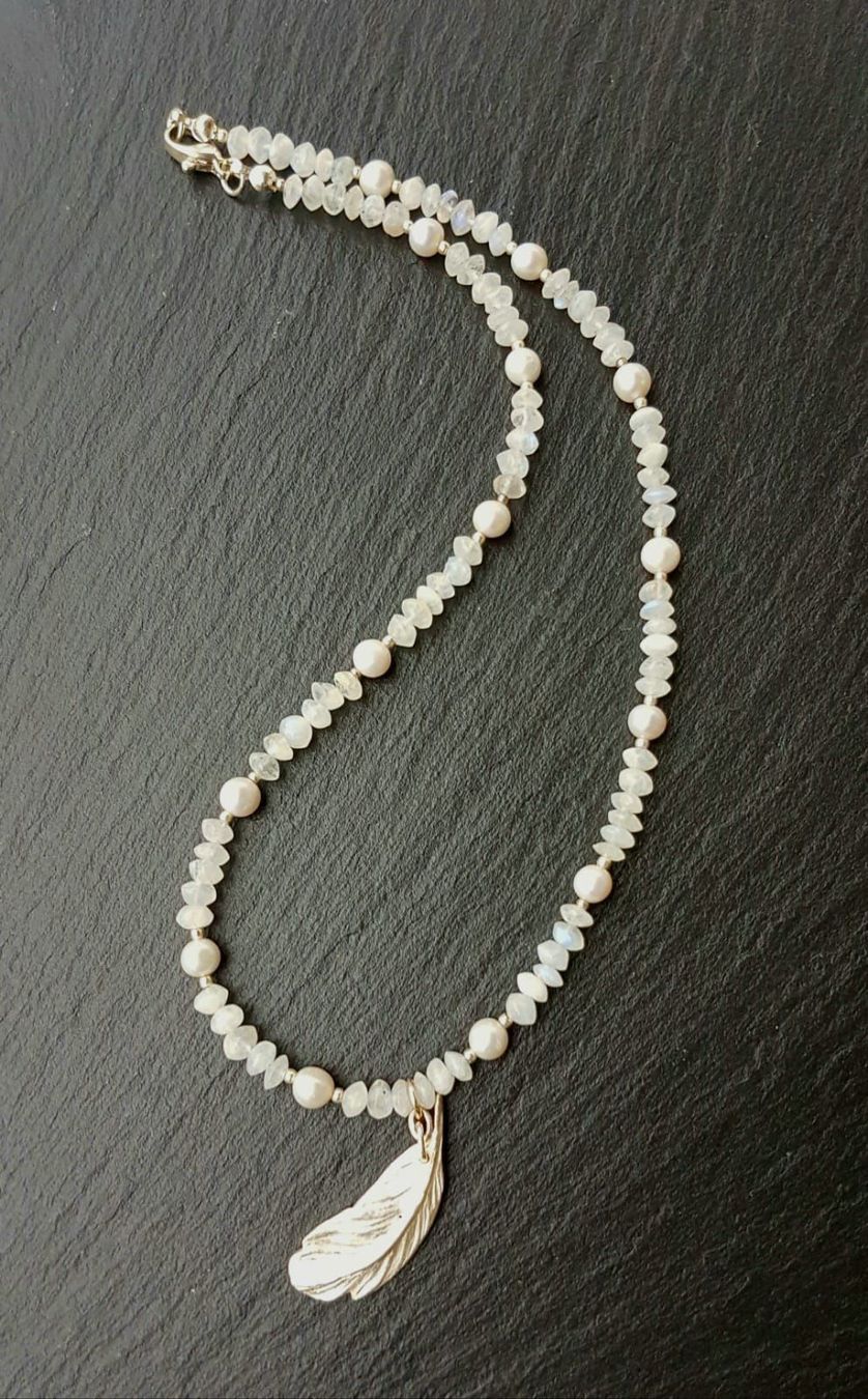 Catenine: Collier pierres de lune, perles & argent – Nuovo e nell'imballaggio originale da Veyrier venduto da Leilazizou 1