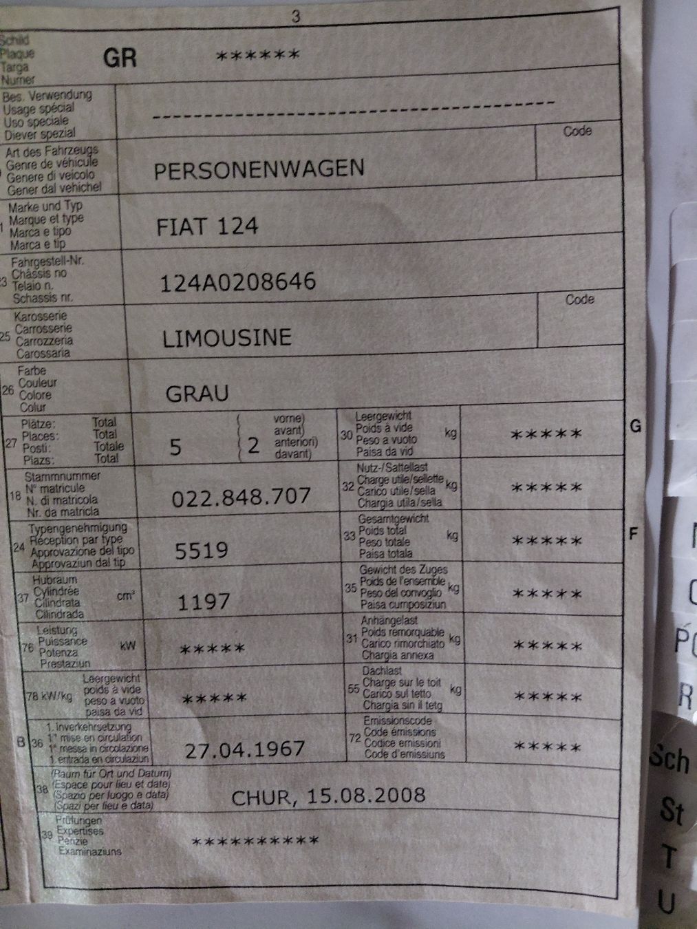 Fiat Autos: FIAT 124 OLDTIMER – Gebraucht aus WIDNAU von Zirni0