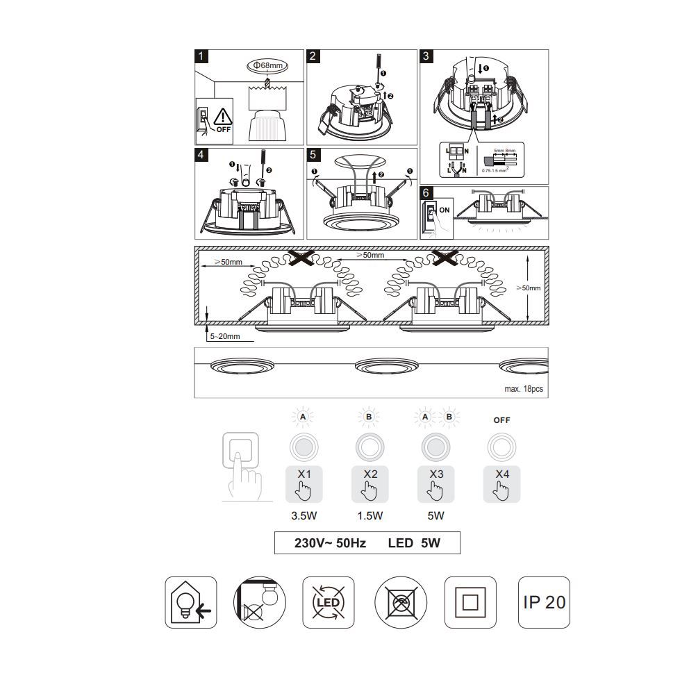 Lampade: LED Einbaustrahler, Weiss, (3er-Set) – Nuovo (secondo la descrizione) da Kreuzlingen venduto da Smart-Light 5