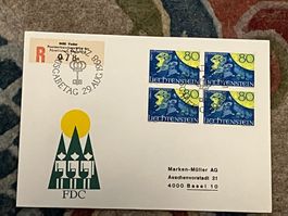 1 Erstagsbrief LI Einschreiben Viererblock 1968