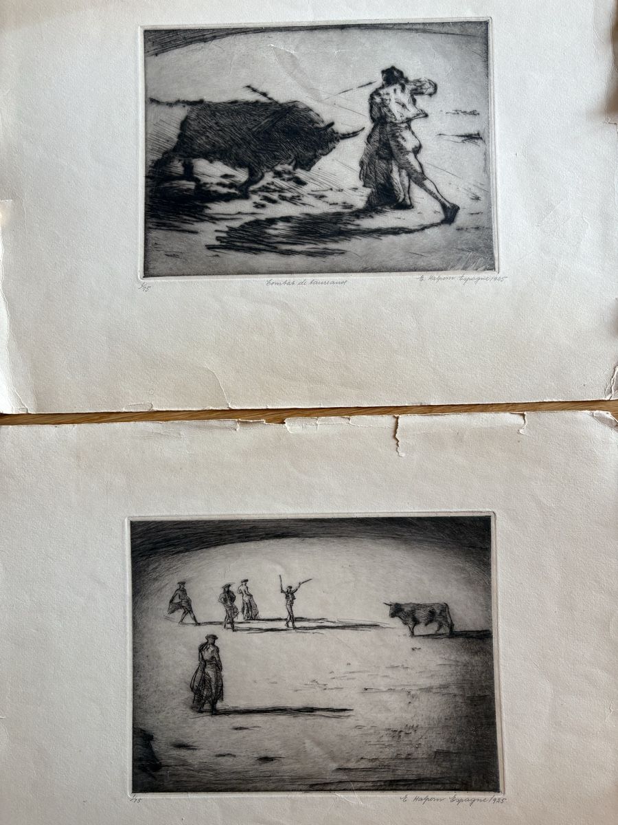 Xilografie: 2 eaux fortes Frederick Halpern - début XXeme – Usato da Zweisimmen venduto da Domii