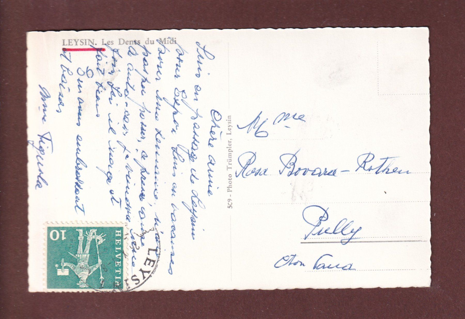 Cartoline postali: LEYSIN et les Dents du Midi - 1964 – Usato da Pully venduto da nicecards 1