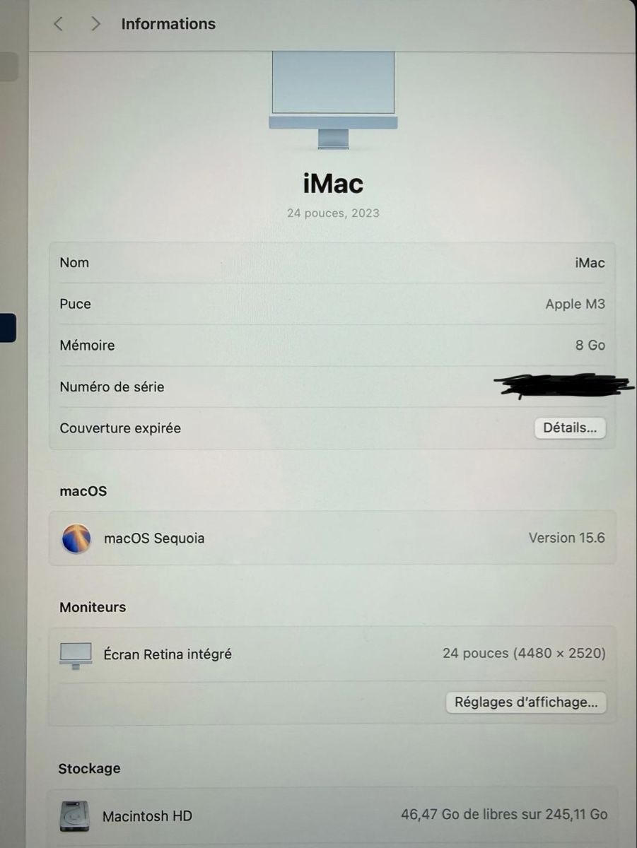 Apple PCs: Apple iMac 24” 2023 M3 8Go RAM 256Go – D'occasion à Neuchâtel par Chirpz79 3