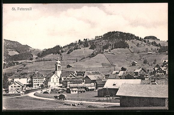 Cartoline postali: St. Peterzell, Ortsansicht mit Feldern – Usato da Berlin venduto da bartko-reher
