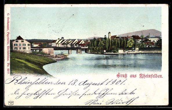 Cartoline postali: Rheinfelden, Rheinbrücke und Ortsansich – Usato da Berlin venduto da bartko-reher