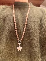 lange Halskette: Mondstein, beige, mit Anhänger Zirkonika