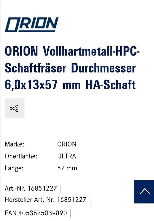 Alle Werkzeuge: ORION Vollhartmetall-HPC-Schaftfräser   – Gebraucht aus Bülach von aap_6ycv 2