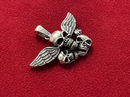 Anhänger Totenkopf mit Flügel 925 Sterling Silber Steel Art