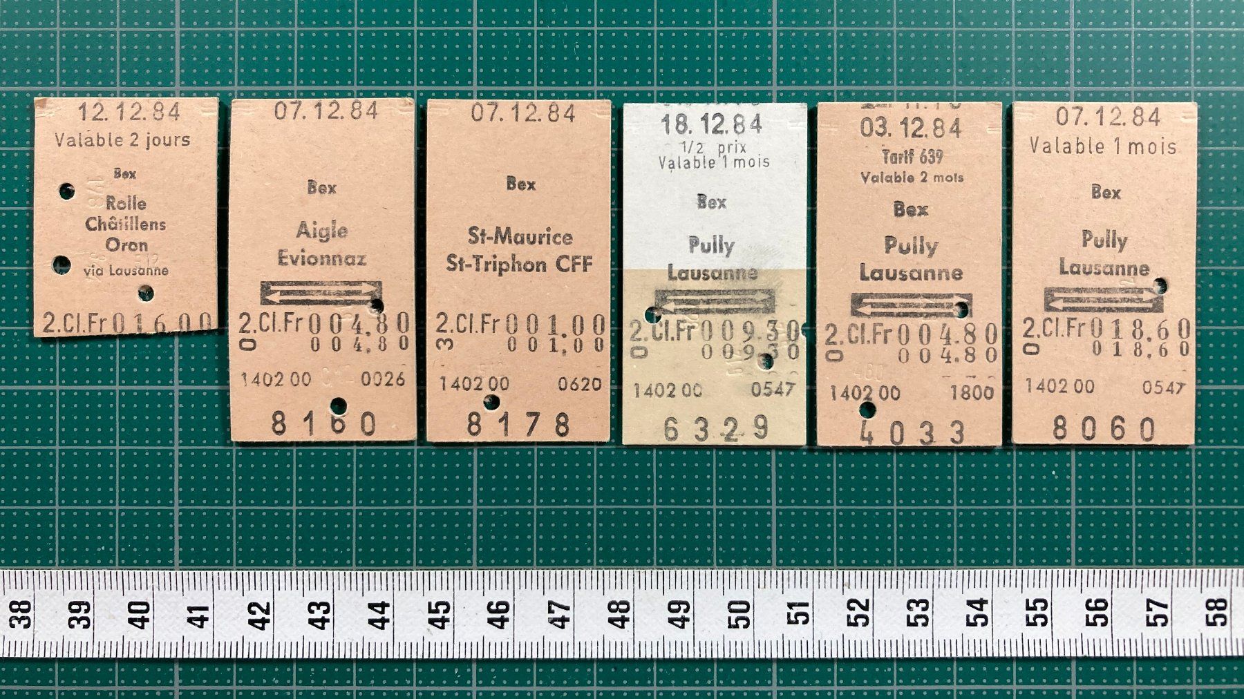 Tickets: Bex, 6 alte Bahn Billette, SBB, 1984 – Gebraucht aus Lenzburg von fh1