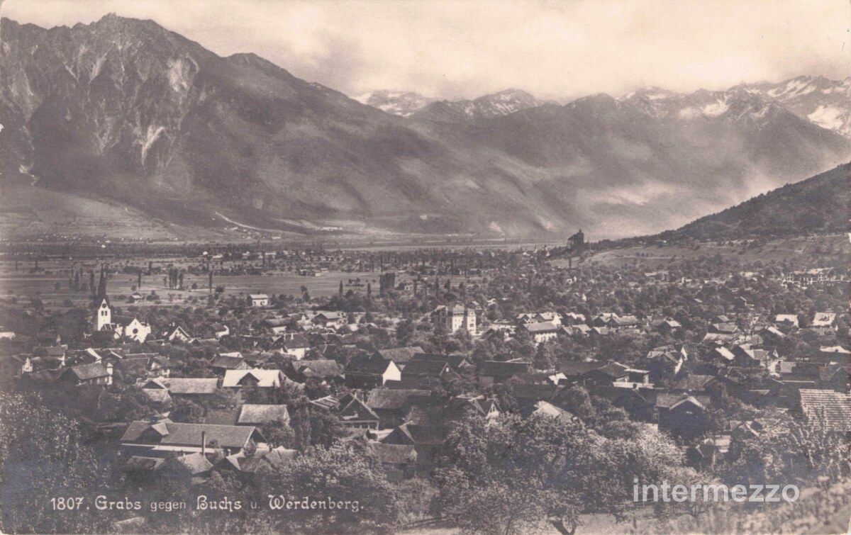 Ansichtskarten: Grabs SG // ca. 1920 Grabs gegen Buchs und Werdenberg – Gebraucht aus Basel von intermezzo12