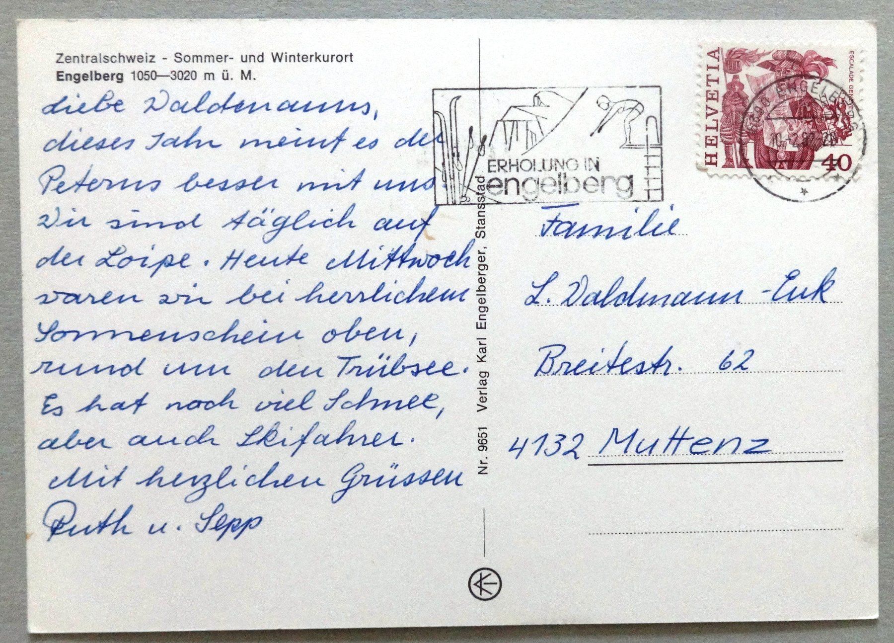 Ansichtskarten: Engelberg 1050-3020 m ü.M. – Gebraucht aus Fétigny von Billy2miny 1
