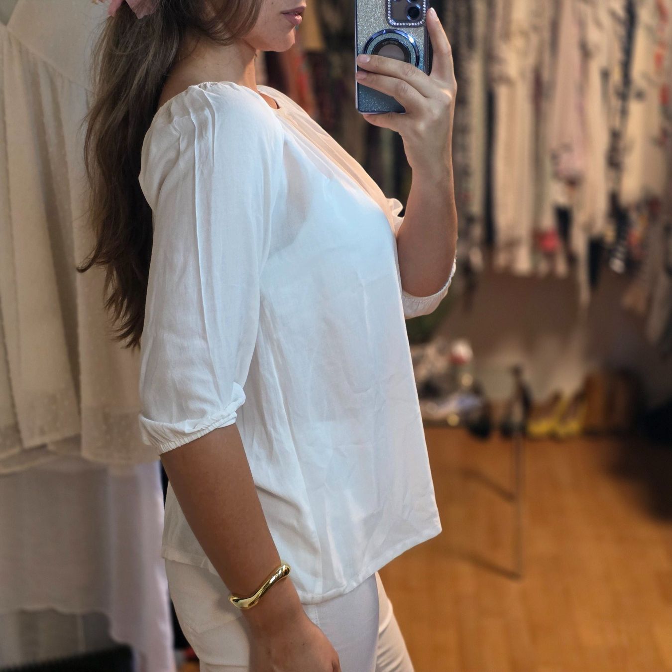 Camicette: Weiße Carmen Bluse M/L Sommerlich Elegant – Usato da Wald ZH venduto da CapLux 1