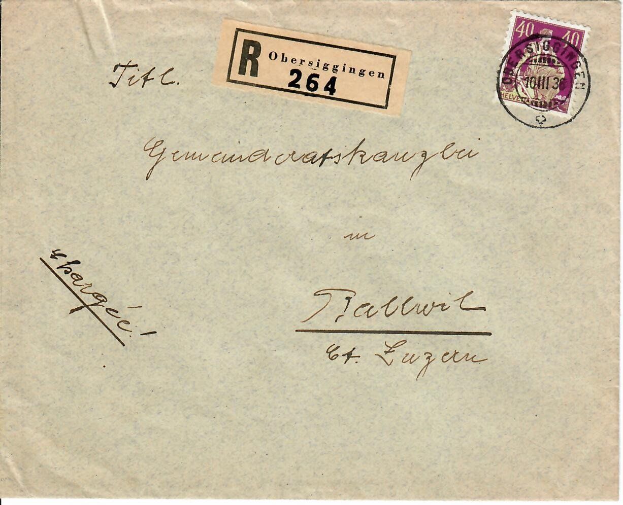 Tutti i francobolli: R - Brief Obersiggingen 1936 – Usato da Hochdorf venduto da Ziegel-16