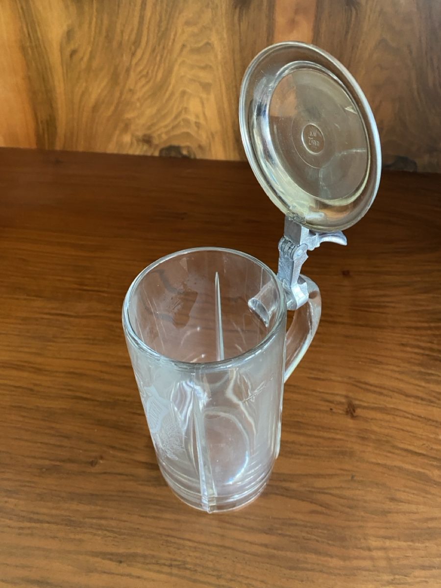 Verres: 5 Bierkrüge Glas mit Zinndeckel – D'occasion à Oberlunkhofen par D.Fisch 4
