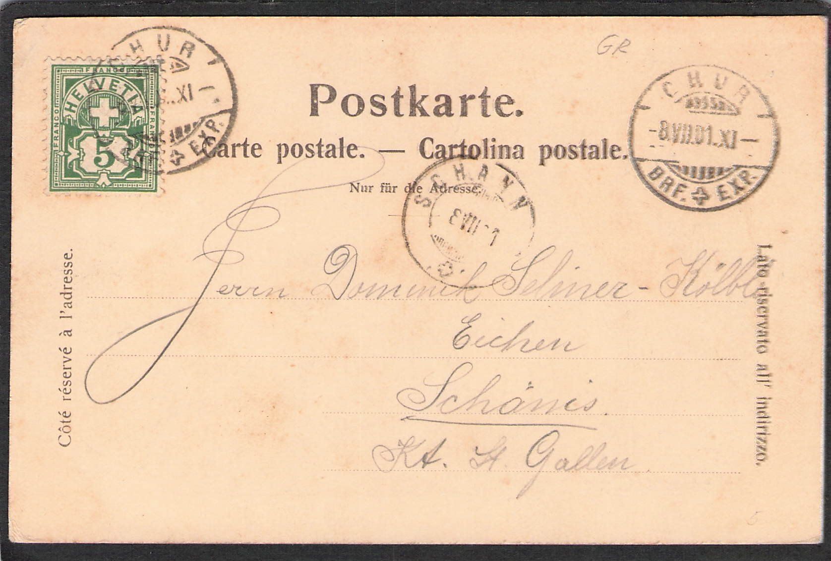 Cartoline postali: -Gruss aus Chur , 1901 – Usato da Reichenburg venduto da Pipo-67 1