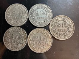 5 x 2 Franken,  1932, 36, 58
