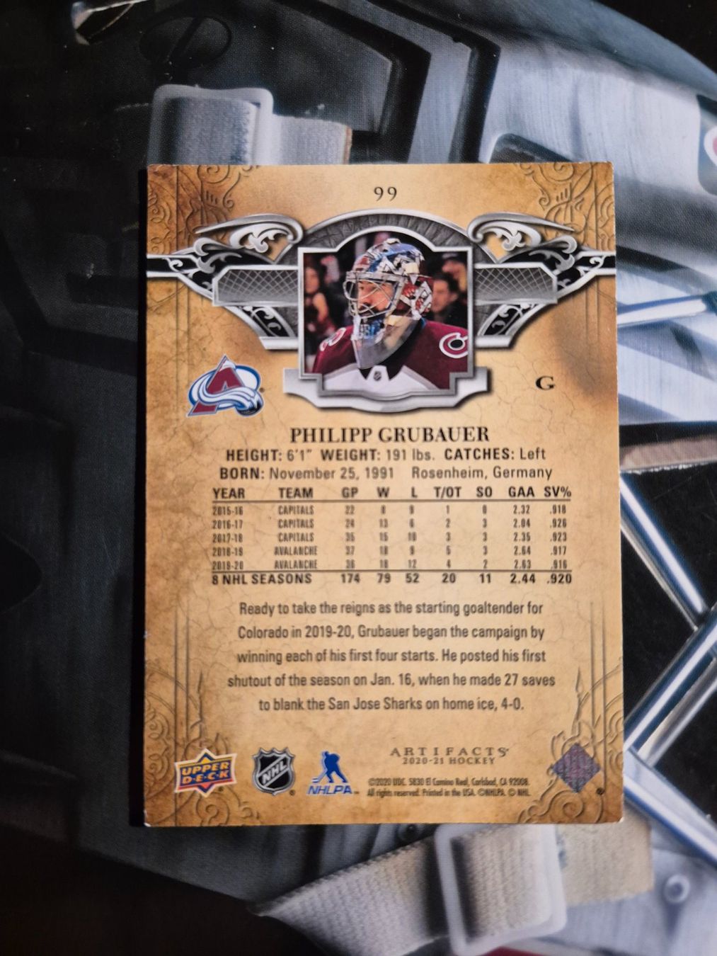 NHL Carte collezionabili: NHL Philipp Grubauer Colorado Avalanche – Usato da Treiten venduto da Sauber73 1