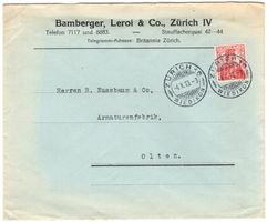 Perfin B.L./&Co. auf Firmenumschlag von ZÜRICH nach OLTEN