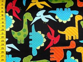 Baumwollstoff Dinos schwarz