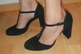 Edle schwarze Wildlederslingpumps - Gr. 40 - einmal getragen