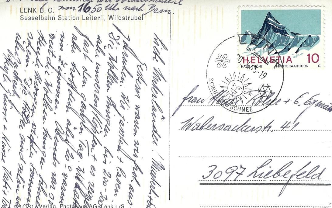Cartoline postali: ASK Lenk Berner Oberl., Sesselb. Stat. Leiterli, Wildstrubel – Usato da Kloten venduto da Kloetip 1