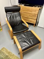 Ikea Sessel Poäng mit Hocker, schwarzes Leder, Top Zustand!