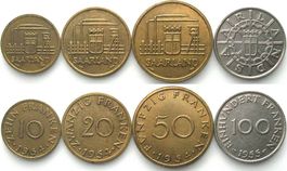 SAARLAND Komplettset 10,20,50 Franken 1954 100 Franken 1955
