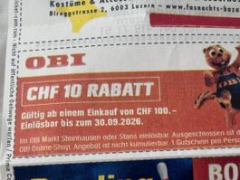OBI Gutschein CHF 10 Rabatt bis 30.09.2026