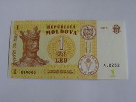 Moldova 1 Leu Banknote von 2015, Top Zustand, Rarität!