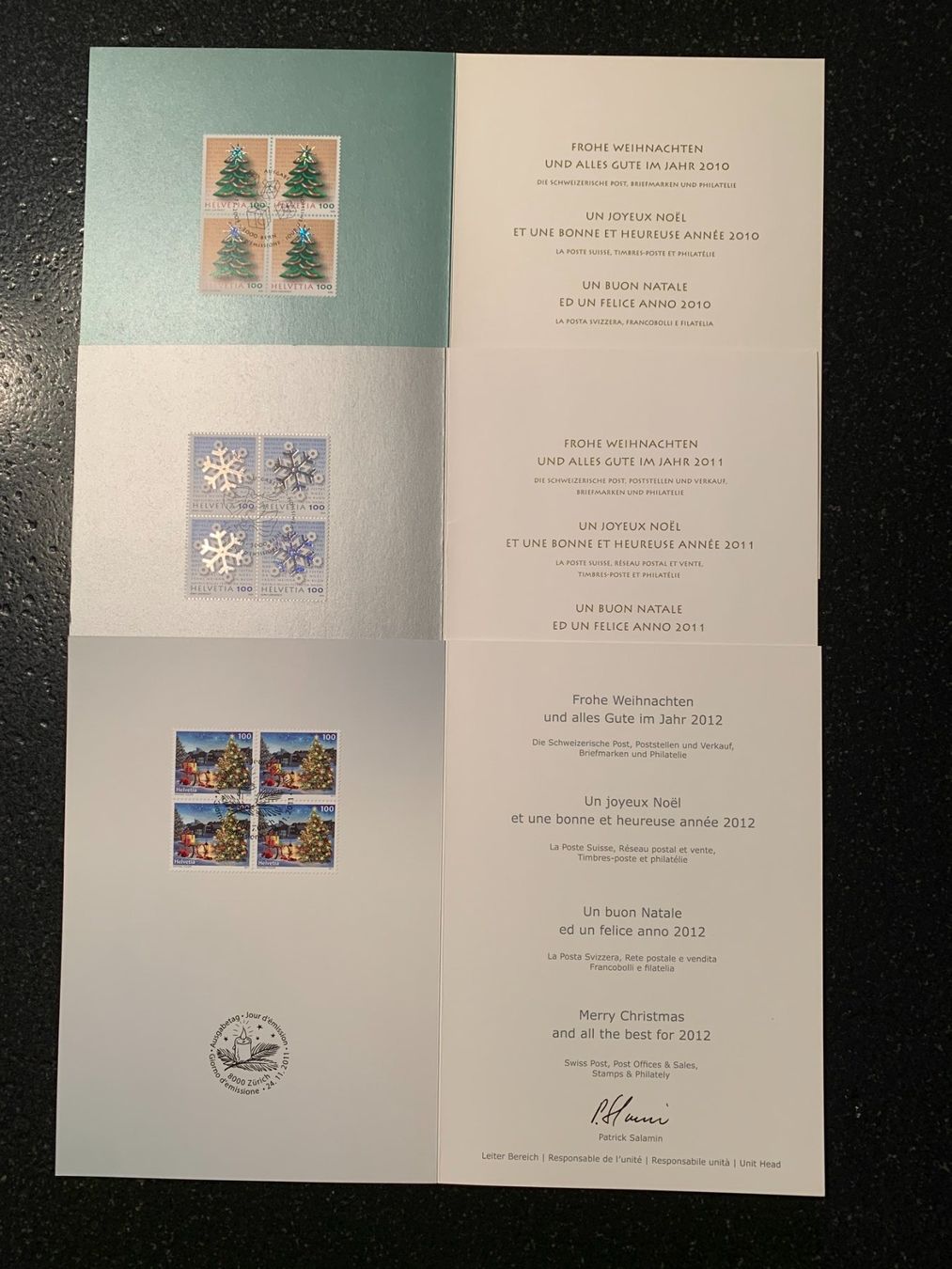 Alle Briefmarken: Ensemble de 3 souvenirs La Poste CH 2010 à 2012 – Gebraucht aus Les Breuleux von Jboju 1