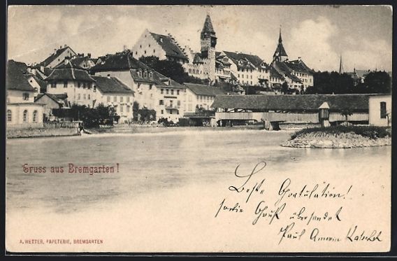 Cartoline postali: Bremgarten /AG, Ortspanorama vom Wasser  – Usato da Berlin venduto da bartko-reher