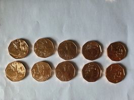 10x Kupfer 5 Euro Münzen Neu Ostermünzen Österreich 