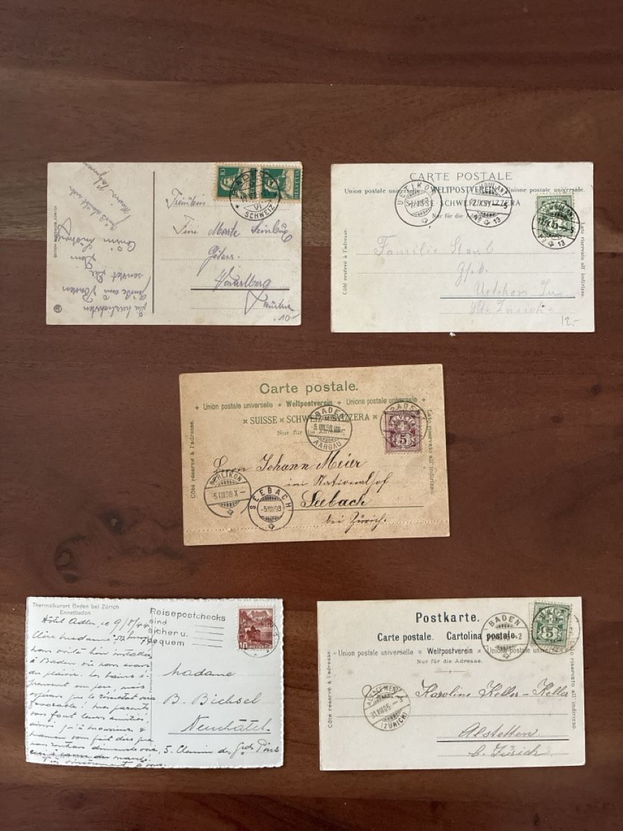 Cartoline postali: 5 Ansichtskarten Schweiz von Baden AG – Usato da Oftringen venduto da Cla.vD.74 1