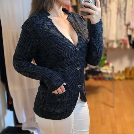 SMOG Cardigan M navy strukturiert Knöpfe