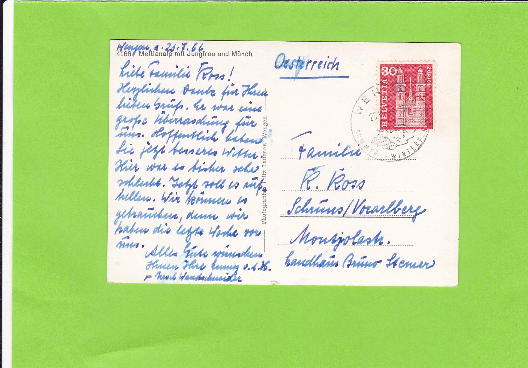 Cartoline postali: Mettlenalp mit Jungfrau und Mönch – Usato da St. Peterzell venduto da neckertal 1