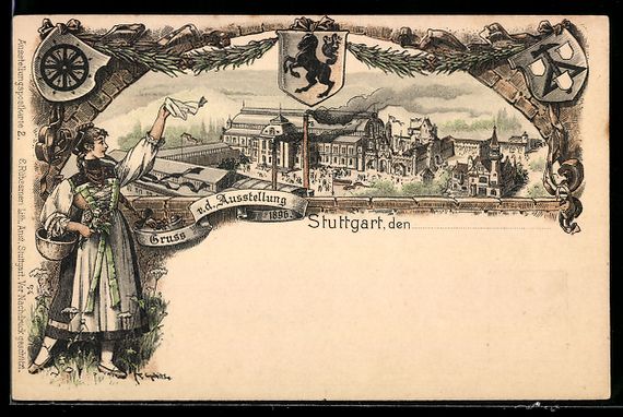 Cancelleria postale: Litho Stuttgart, Ausstellung 1896, Messe – Usato da Berlin venduto da bartko-reher