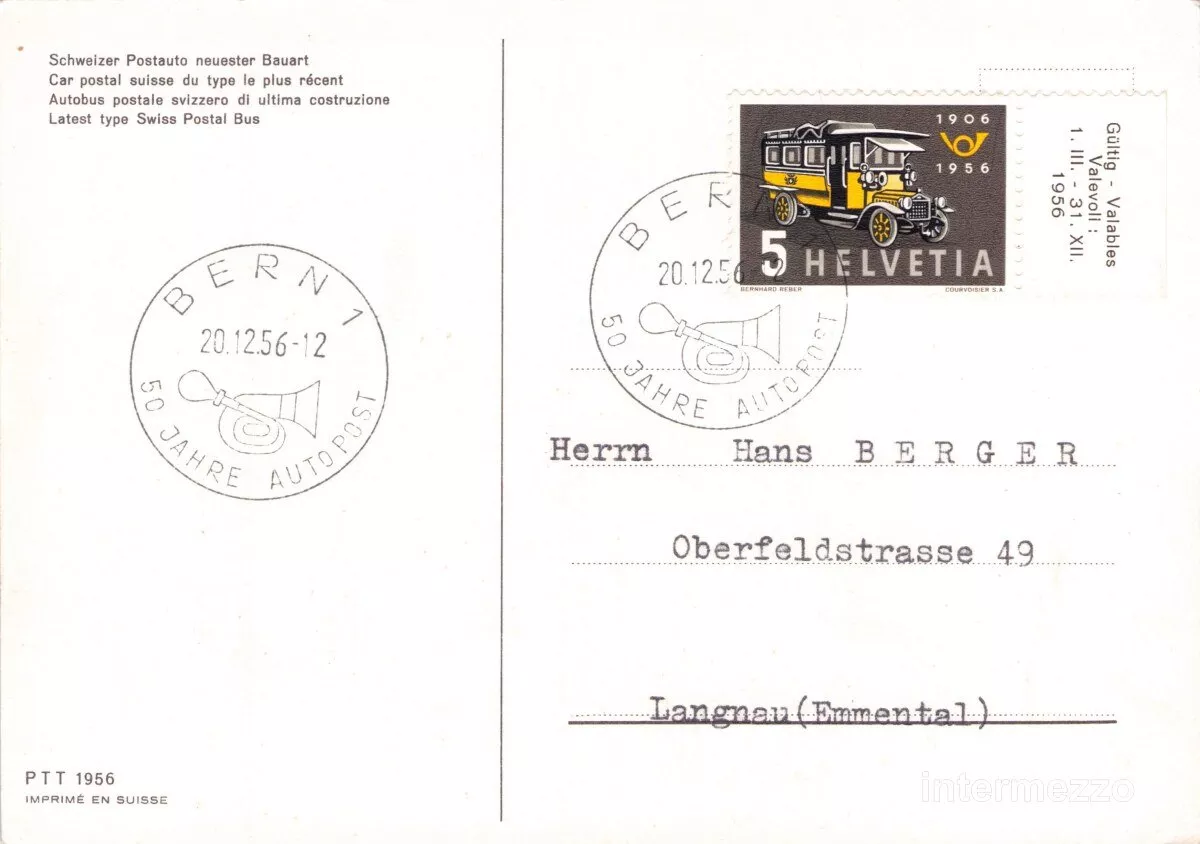 Ansichtskarten: Postauto // 1956 FBW // Postauto PTT – Gebraucht aus Basel von intermezzo12 1