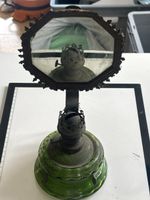 Öllampe mit Spiegel grün Glas antik(I10)