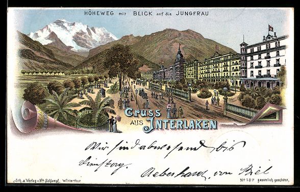 Cartes postales: Litho Interlaken, Höheweg mit Blick auf – D'occasion à Berlin par bartko-reher