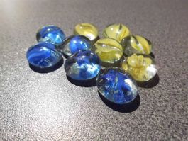 Glas-Steine, 10 Stück, gelbe/blaue