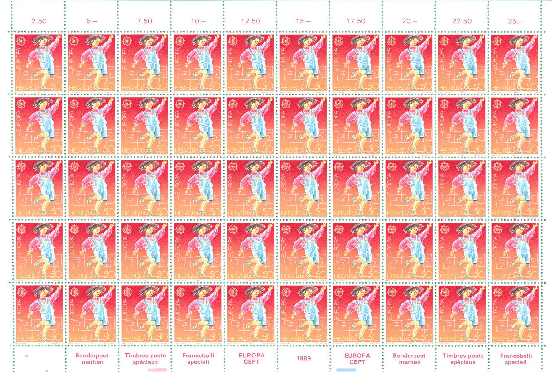Tous les timbres: Bogen  1989 EUROPA  50 Rp.   postfrisch – Neuf (Voir description) à Mellingen par Ginger