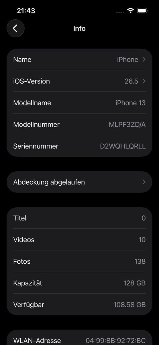 Apple Handys / Smartphones: iPhone 13 128 GB schwarz – Gebraucht aus Marthalen von thh72 1