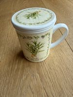 Teesieb Tasse mit Deckel Porzellan Lavendel Design Neu