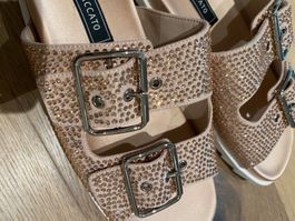 Damen Sandalen (wie Birkenstock) mit roségold Swarovski