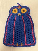 Topflappen, Eule, Baumwolle, handgehäkelt, blau, neu