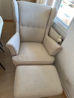 IKEA Wingback armchair and ottoman beige good condition