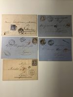 Sitzende Helvetia 1868-72, 5 saubere Belege, 30c blau