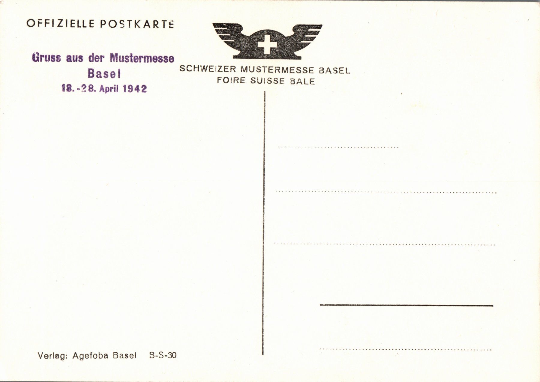 Cartoline postali: Schweizer Mustermesse Basel 18.-28. April 1942 – Nuovo (secondo la descrizione) da Zürich venduto da 1.Simon 1