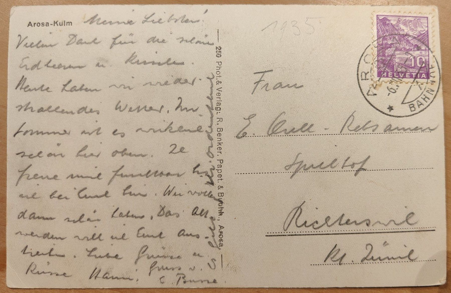 Cartoline postali: Arosa Kulm um 1935 – Usato da St. Erhard venduto da Chaeferli6 1