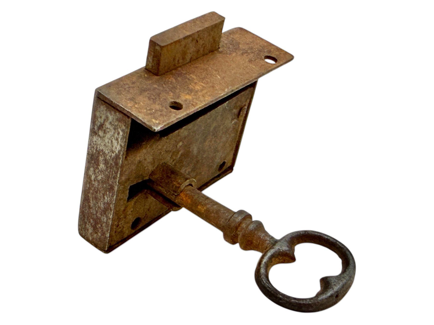 Ferramenta: Ancienne serrure de meuble avec de sa clé en fer forgé – Usato da Morges venduto da deco.vintage 3